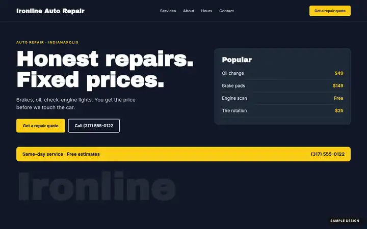 Ironline Auto Repair website on a laptop