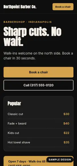 Northpoint Barber Co. website on a phone