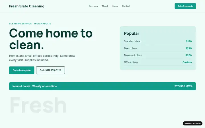 Fresh Slate Cleaning website on a laptop