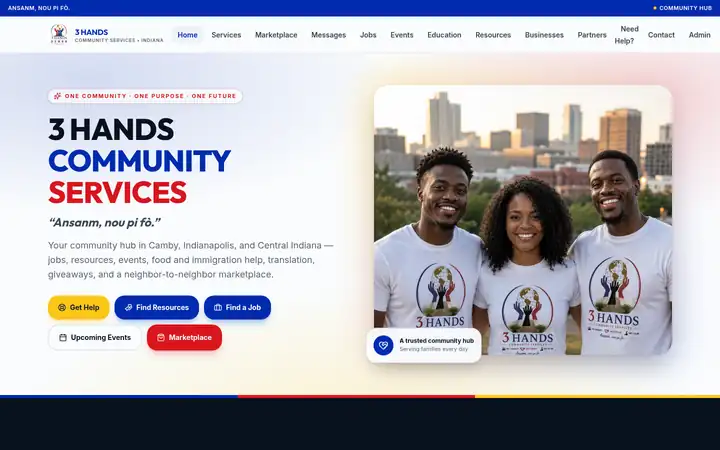 3 Hands Connect website on a laptop