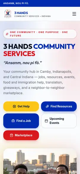 3 Hands Connect website on a phone
