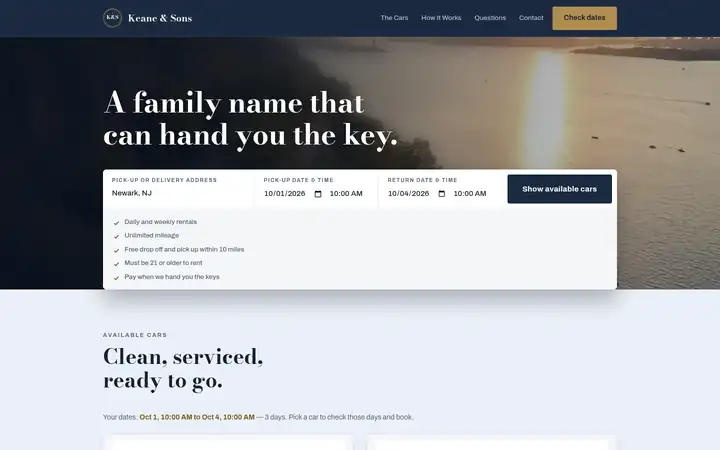 Keane & Sons website on a laptop